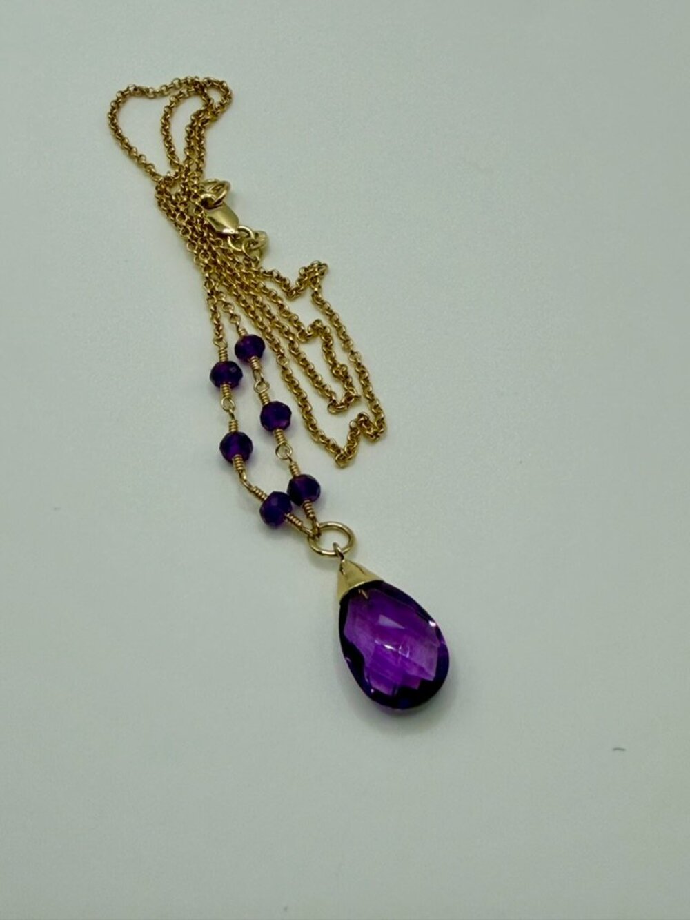 Jewelmak hallmarked amethyst teardrop pendant necklace